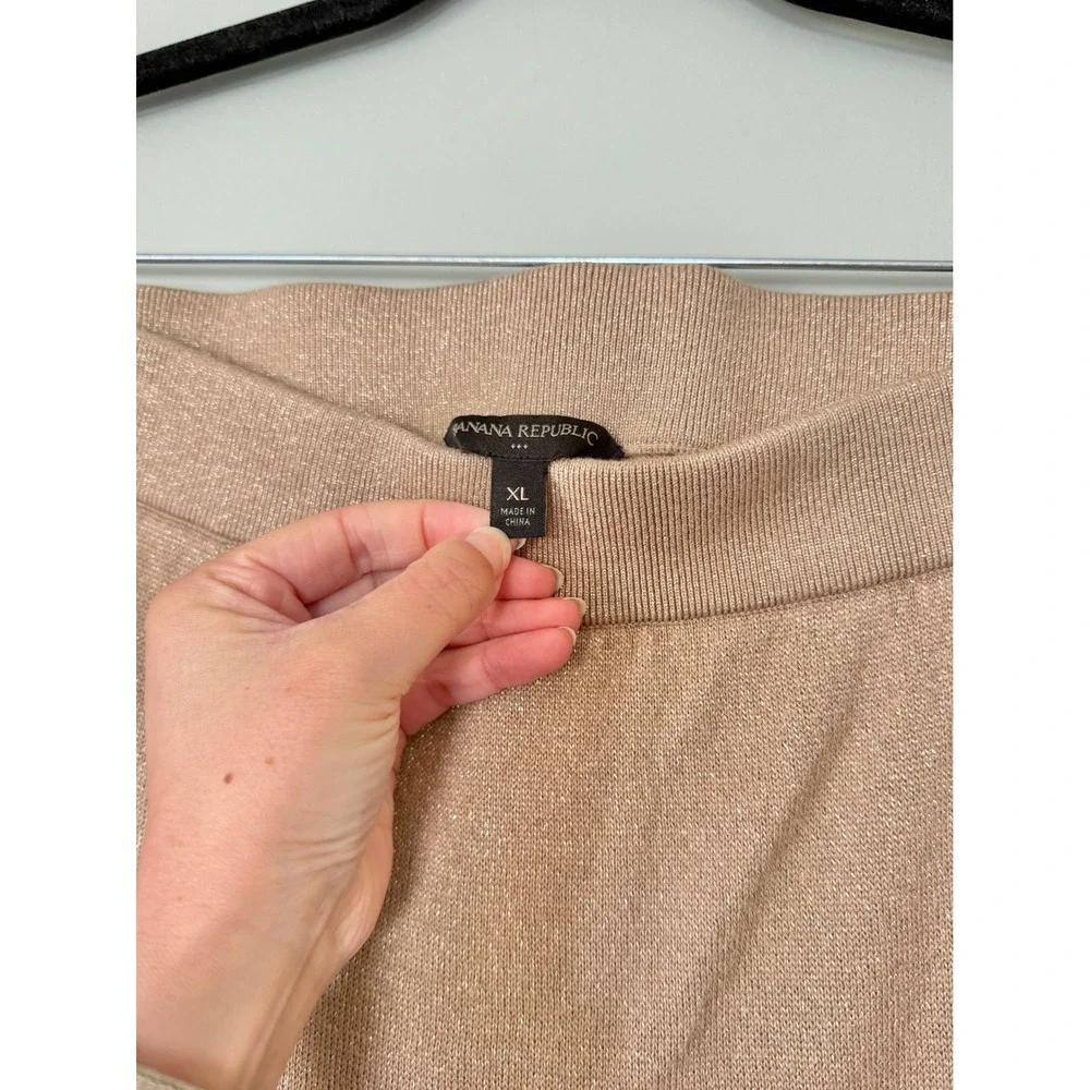 Banana‎ Republic Shine Knit Midi Sweater Skirt XL Metallic Champagne Gold